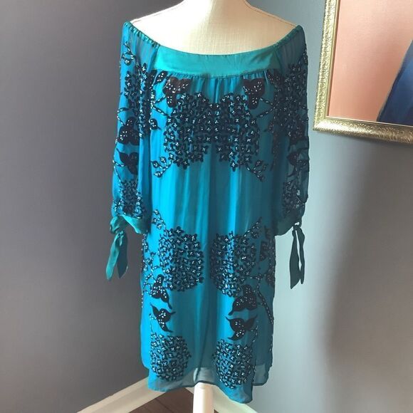 Hale Bob  Beaded Silk Dress 👗💙❤️ - Picture 1 of 8